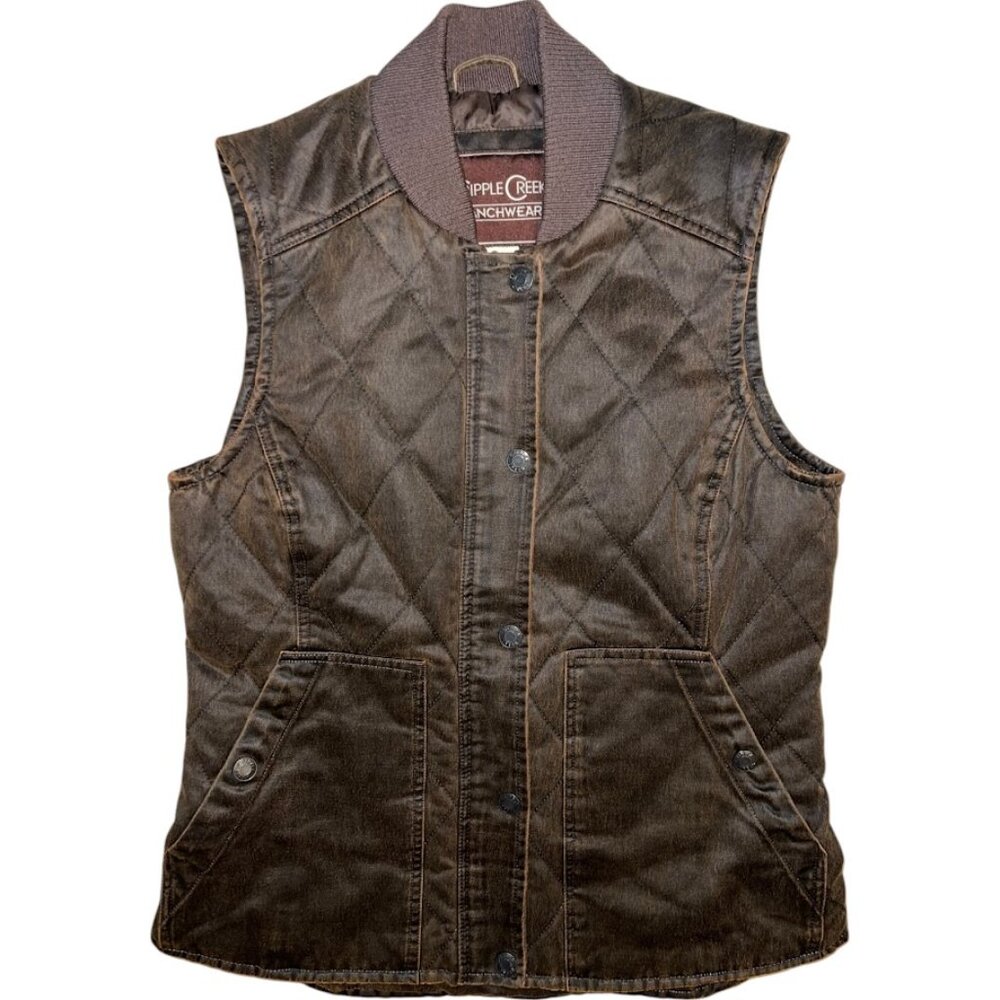 Women's Dark Brown Cripple Creek Concealed Carry Quilted Button Front Vest Sz M
